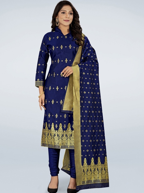 

SHADOW & SAINING Navy Blue & Gold-Toned Unstitched Dress Material