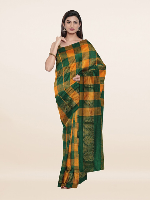 

Pothys Yellow & Green Checked Zari Saree