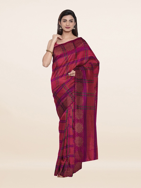 

Pothys Magenta & Blue Checked Saree