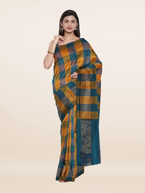 

Pothys Yellow & Blue Checked Zari Saree
