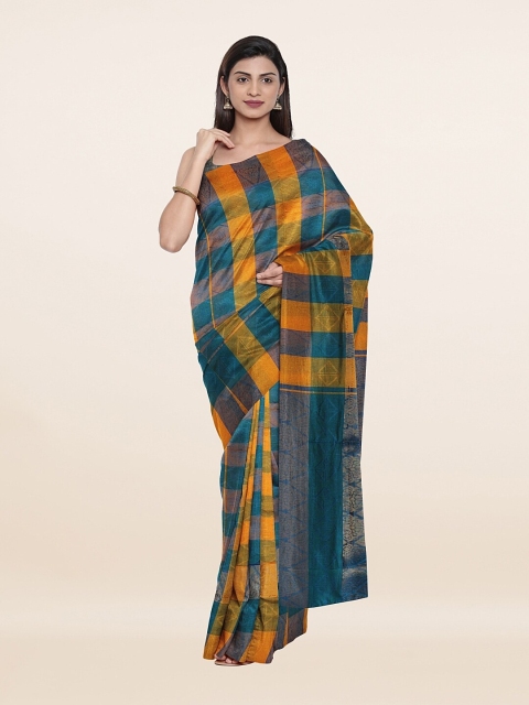 

Pothys Yellow & Blue Checked Zari Saree