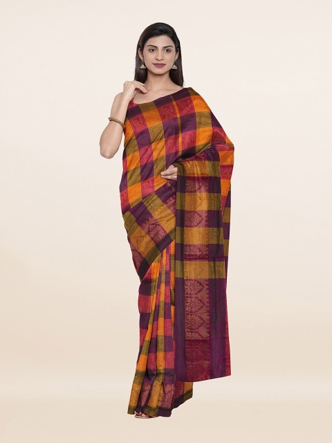 

Pothys Purple & Pink Checked Zari Saree