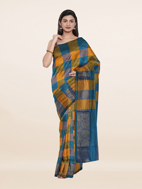 

Pothys Yellow & Blue Checked Zari Saree