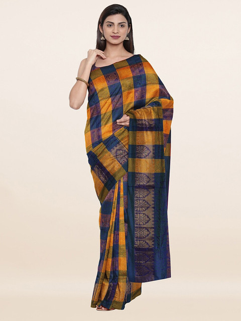 

Pothys Yellow & Blue Checked Zari Saree