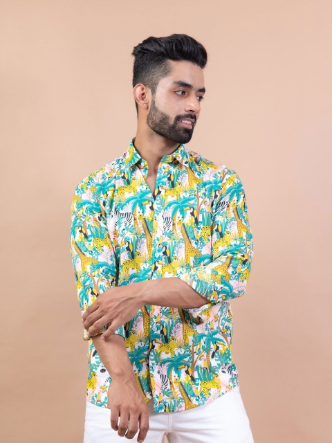 

Tistabene Men Turquoise Blue Comfort Floral Printed Casual Shirt