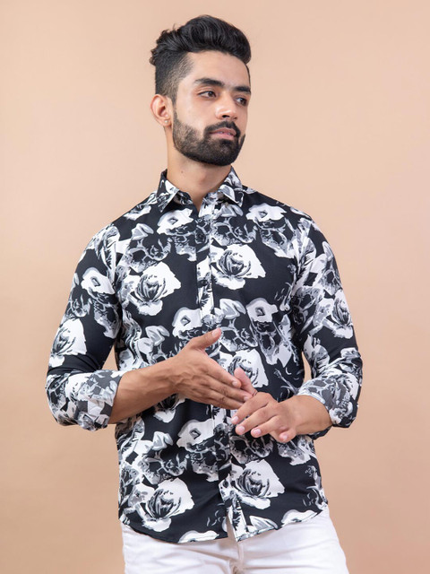 

Tistabene Men Black Comfort Floral Printed Cotton Casual Shirt