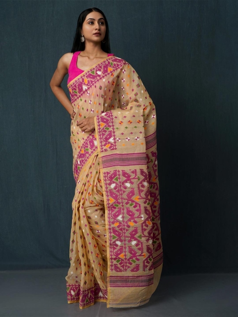 

Unnati Silks Brown & Orange Woven Design Pure Cotton Jamdani Saree
