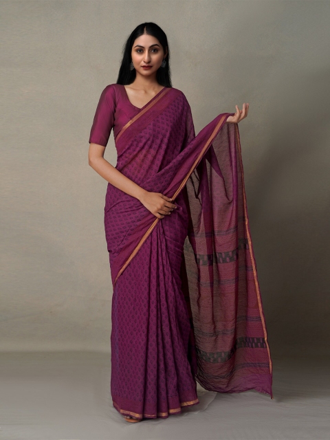 

Unnati Silks Purple & Black Ethnic Motifs Chanderi Saree
