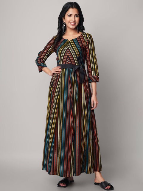 

God Bless Blue & Yellow Striped Maxi Dress