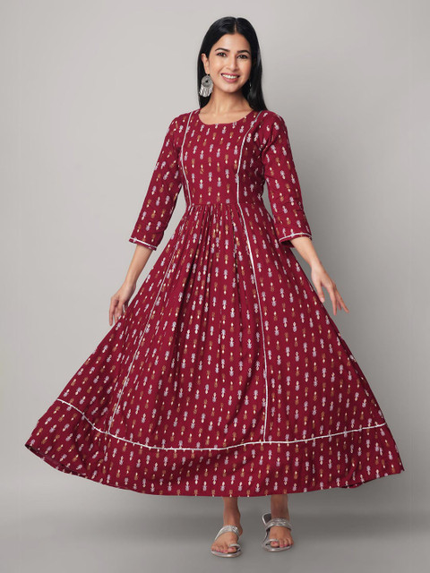 

God Bless womens Maroon Ethnic Motifs Ethnic Maxi Dress
