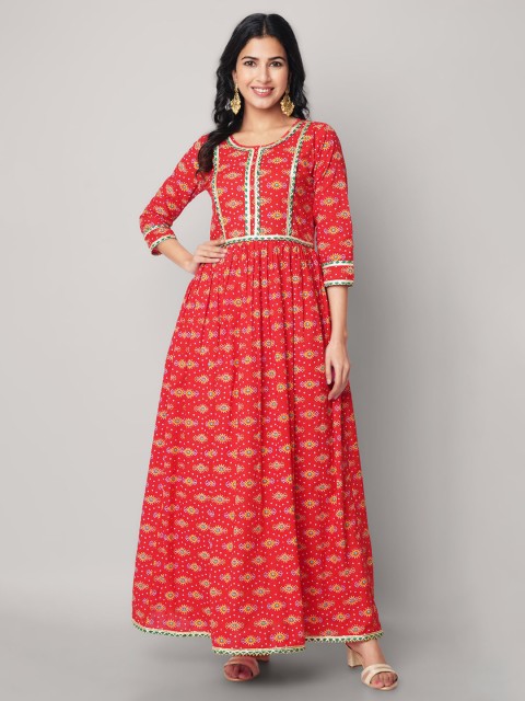 

God Bless Red Ethnic Motifs A-Line Maxi Dress