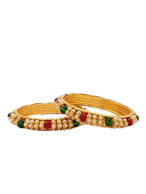 

Shining Jewel - By Shivansh Set Of 2 Gold-Plated Red & Green Beaded Bangles