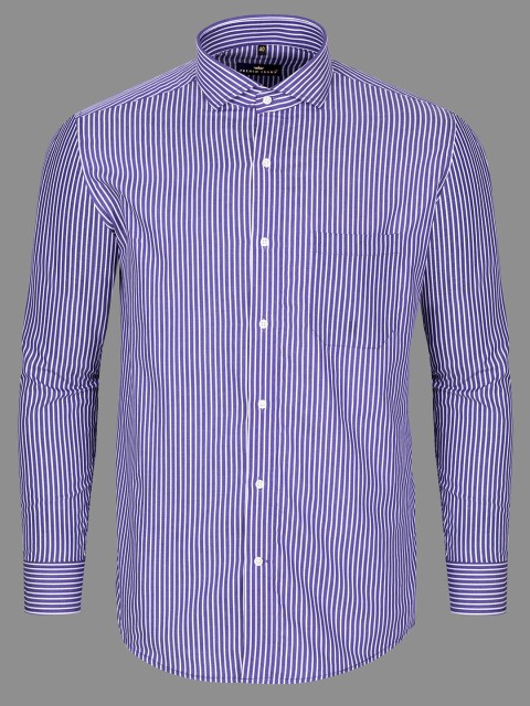 

FRENCH CROWN Men Blue Standard Striped Formal Shirt