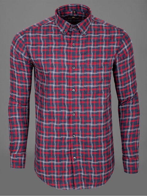 

FRENCH CROWN Men Red Standard Tartan Checks Checked Formal Shirt