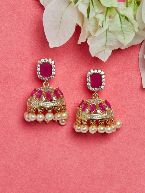 

Voylla Gold-Plated & Pink Classic Jhumkas Earrings