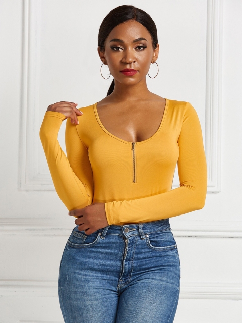 

BoStreet Women Yellow Solid Bodysuit