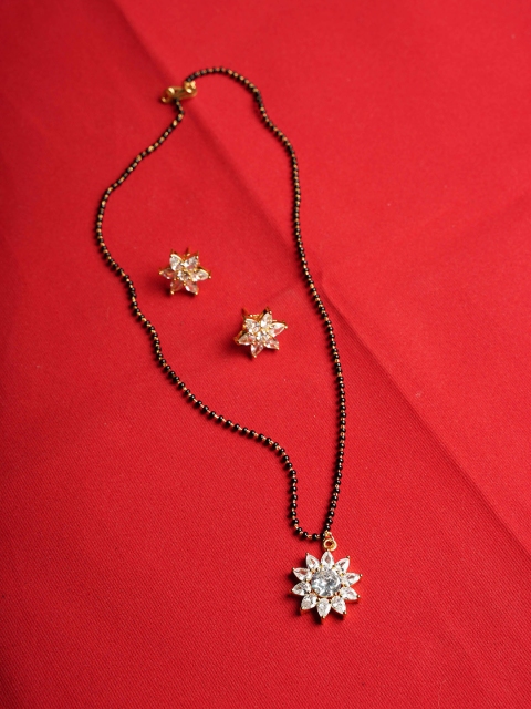

NASTEE Rhodium-Plated White CZ Stone-Studded Pendant Set