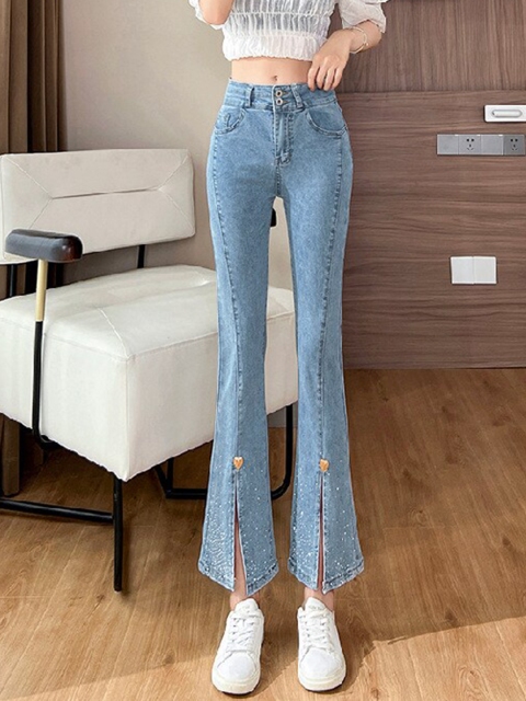 

BoStreet Women Blue Bootcut Slash Knee Heavy Fade Jeans