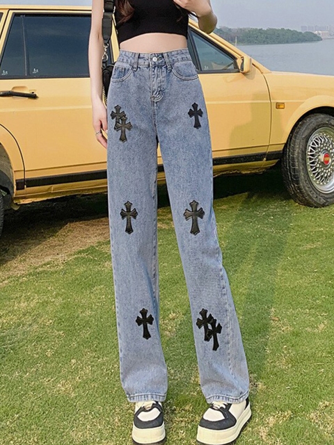 

BoStreet Women Navy Blue Printed Flared Jeans