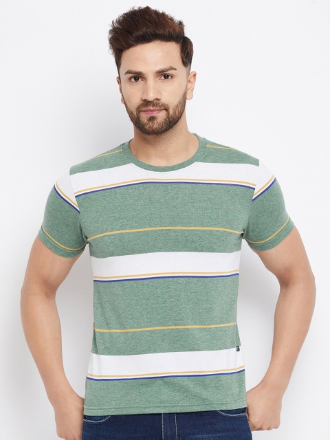 

HARBORNBAY Men Green & White Striped T-shirt