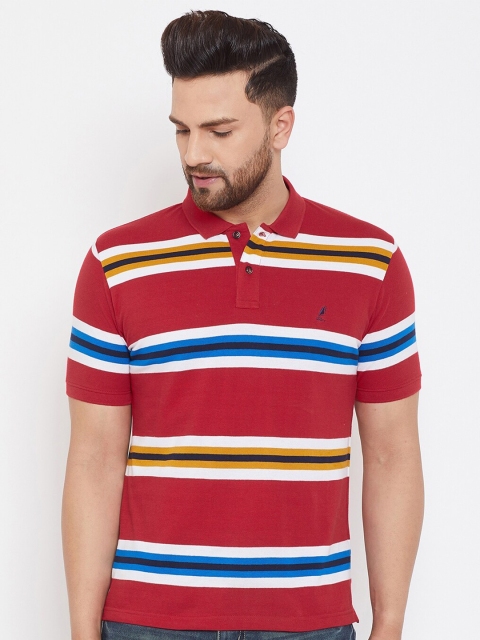 

HARBORNBAY Men Red & White Striped Polo Collar T-shirt