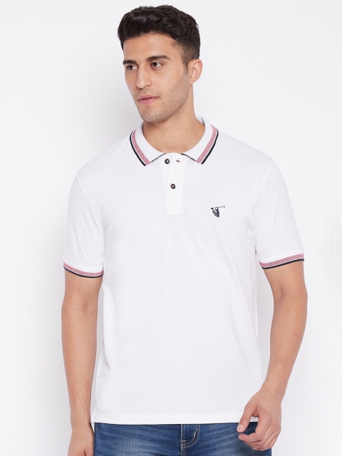 

HARBORNBAY Men White Polo Collar Applique T-shirt