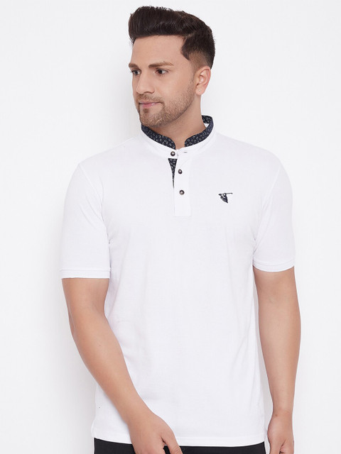 

HARBORNBAY Men White Mandarin Collar T-shirt