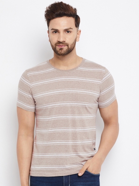 

HARBORNBAY Men Beige Striped Round neck T-shirt