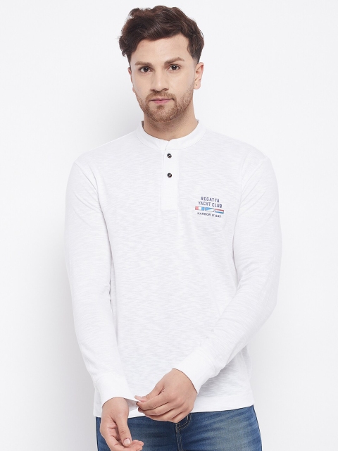 

HARBORNBAY Men Solid White Henley Neck Applique T-shirt