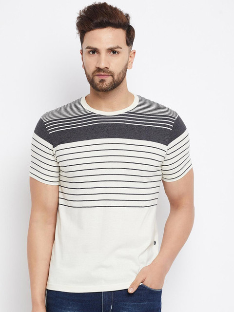 

HARBORNBAY Men Grey & White Striped T-shirt