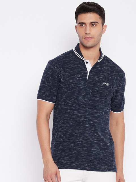 

HARBORNBAY Men Navy Blue Mandarin Collar T-shirt