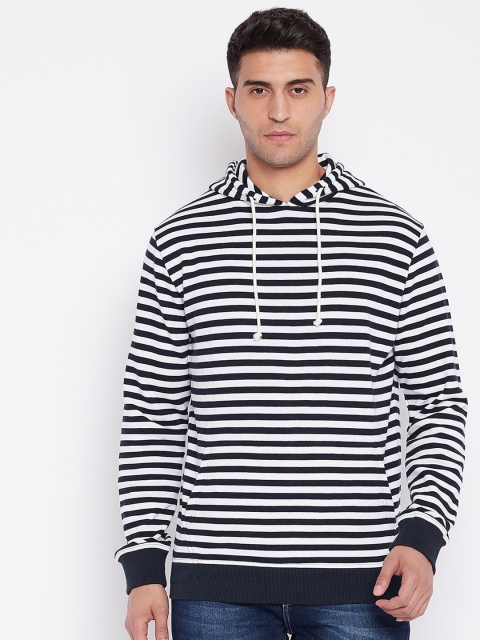 

HARBORNBAY Men Blue Striped Hooded Sweatshirt
