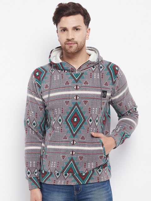 

HARBORNBAY Men Grey Printed Hooded Sweatshirt