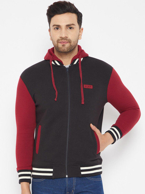 

HARBORNBAY Men Red Colourblocked Hooded Sweatshirt