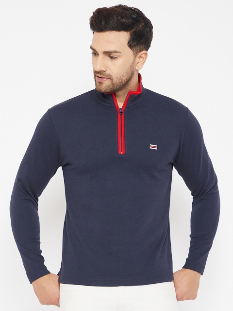

HARBORNBAY Men Blue Solid Mock Collar Sweatshirt