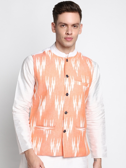 

DEVOILER Men Orange Printed Woven Nehru Jackets