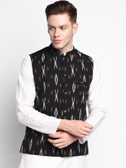 

DEVOILER Men Black Printed Woven Pure Cotton Nehru Jackets