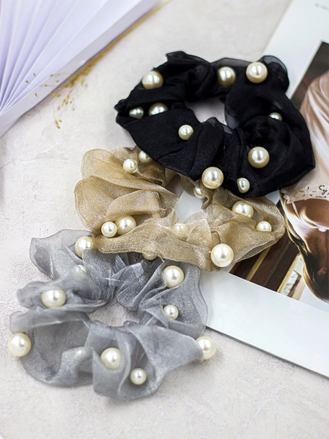 

Bellofox Pack of 3 Women Black Pearl Scrunchies