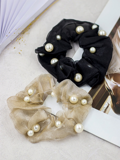 

Bellofox Women Black & Beige Set of 2 Beaded Ponytail Holders