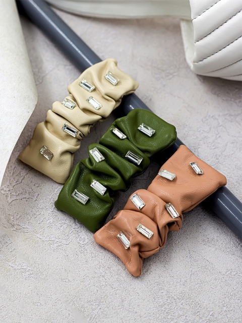

Bellofox Women's Off White & Green Set Of 3 Tic Tac Hair Clip