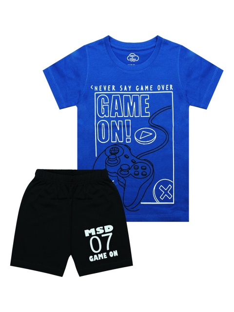

MIST N FOGG Boys Blue & Black Printed T-shirt with Shorts
