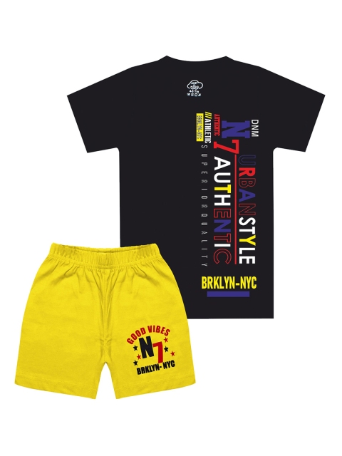 

MIST N FOGG Boys Black & Yellow Printed Cotton T-shirt with Shorts