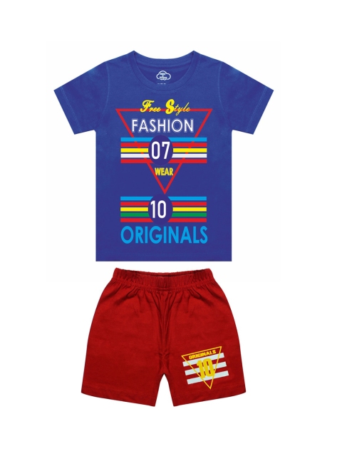 

MIST N FOGG Boys Blue & Red Printed T-shirt with Shorts