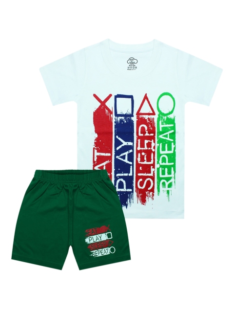 

MIST N FOGG Boys White & Green Printed T-shirt with Shorts