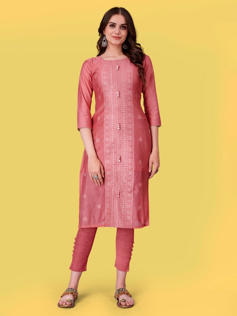 

Fashion FRICKS Women Pink Floral Embroidered Kurta