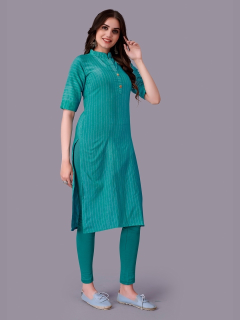 

Fashion FRICKS Women Green Striped cotton Kurta