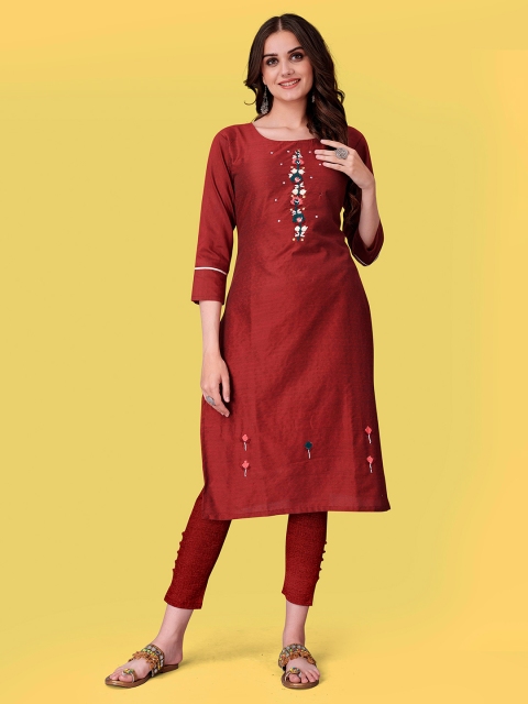 

Fashion FRICKS Women Red Embroidered Kurta