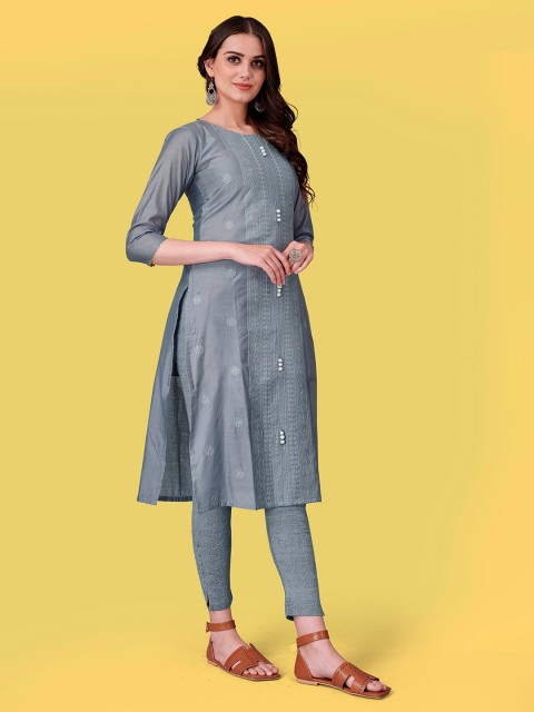

Fashion FRICKS Grey Embroidered Straight Kurti