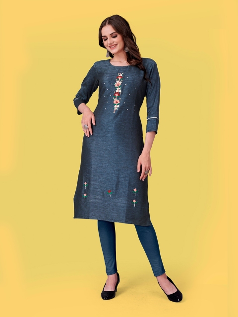 

Fashion FRICKS Women Grey Floral Embroidered Kurta