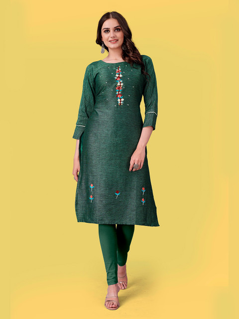 

Fashion FRICKS Women Green Floral Embroidered Kurta